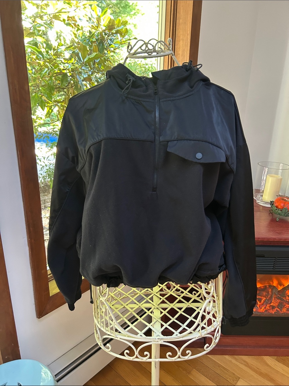 Athleta Black Hooded Pullover Bomber Jacket